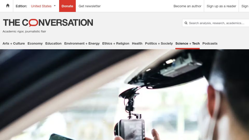 Screenshot of theconversation.com: Cars are a 'privacy nightmare on wheels'