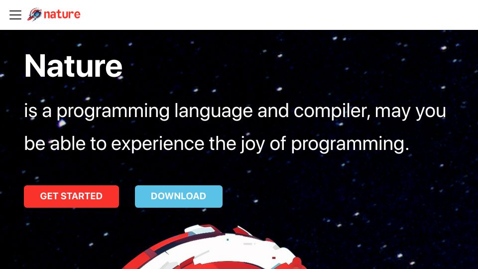 Screenshot of nature-lang.org: Nature: Programming language to experience the joy of programming