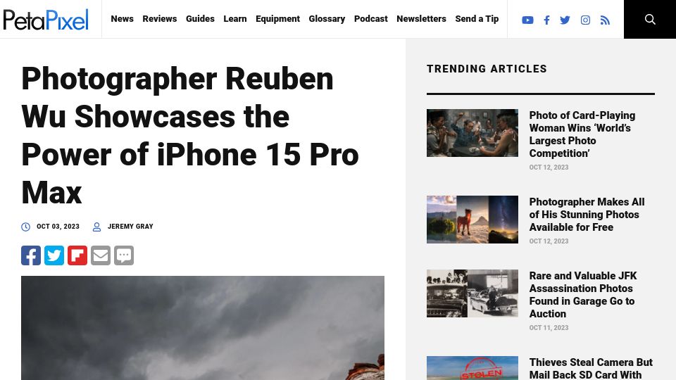 Screenshot of petapixel.com: Photographer Reuben Wu Showcases the Power of iPhone 15 Pro Max