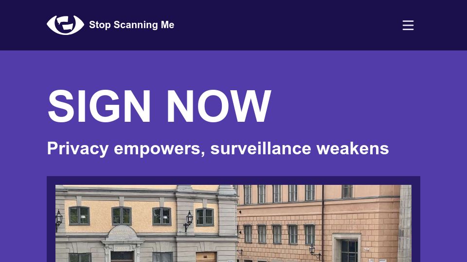 Screenshot of stopscanningme.eu: Petition against EU chat control