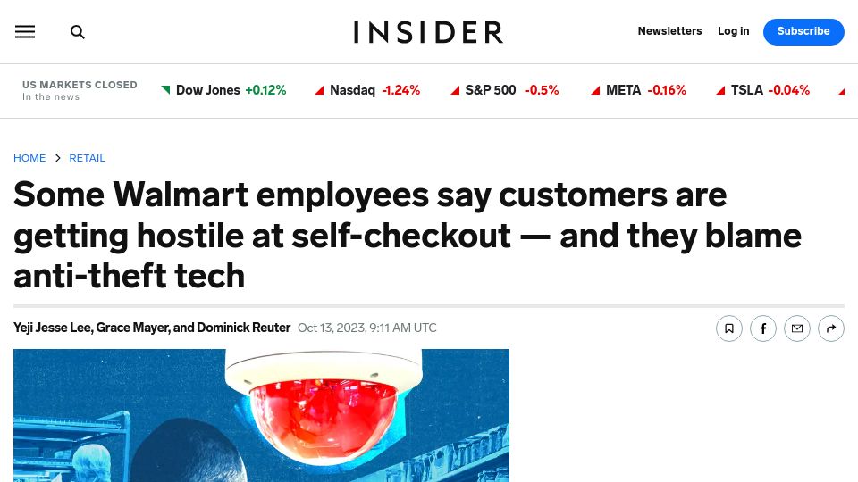 Screenshot of businessinsider.com: Walmart customers getting hostile at self-checkout – they blame anti-theft tech