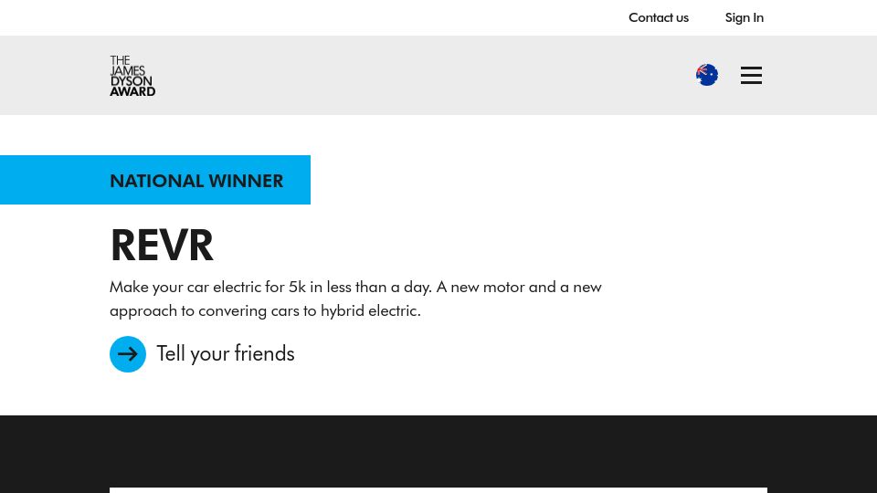 Screenshot of jamesdysonaward.org: Make Your Car Electric for 5K in Less Than a Day