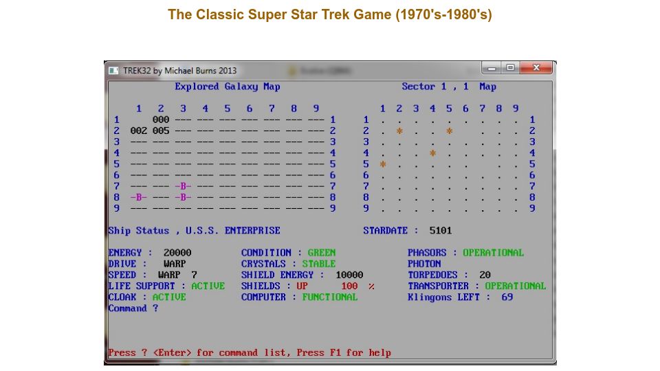 Screenshot of michaelburns.net: The Classic Super Star Trek Game