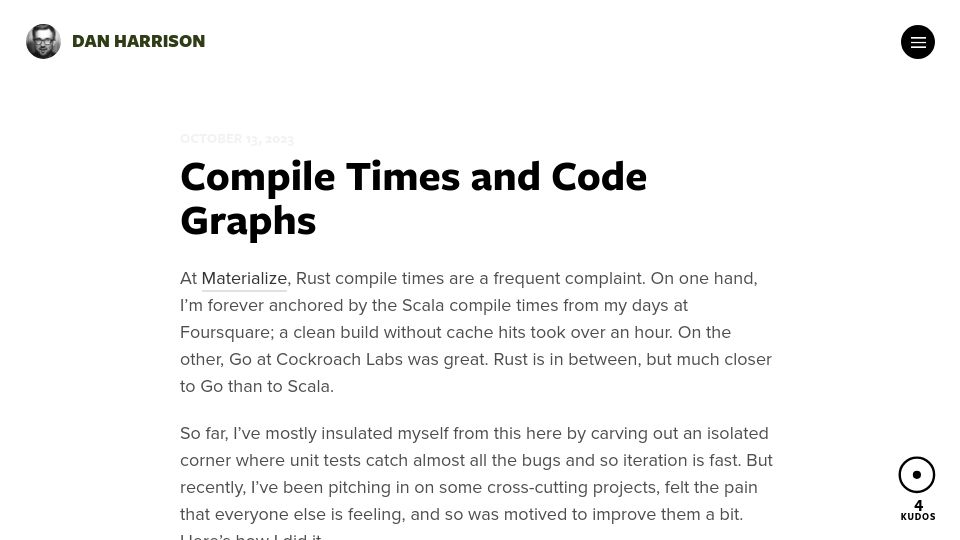 Screenshot of blog.danhhz.com: Rust Compile Times and Code Graphs