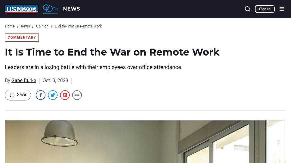 Screenshot of usnews.com: It Is Time to End the War on Remote Work