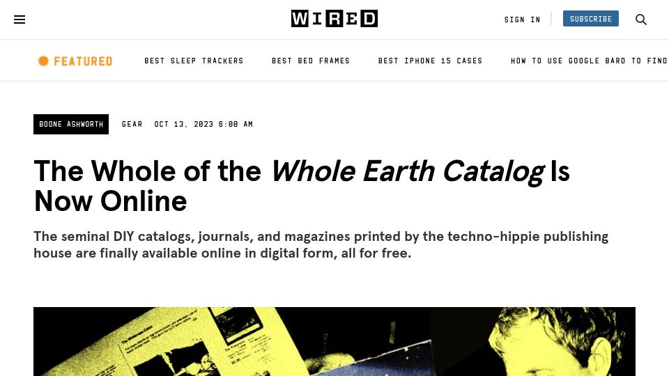 Screenshot of wired.com: The whole of the Whole Earth Catalog is now online