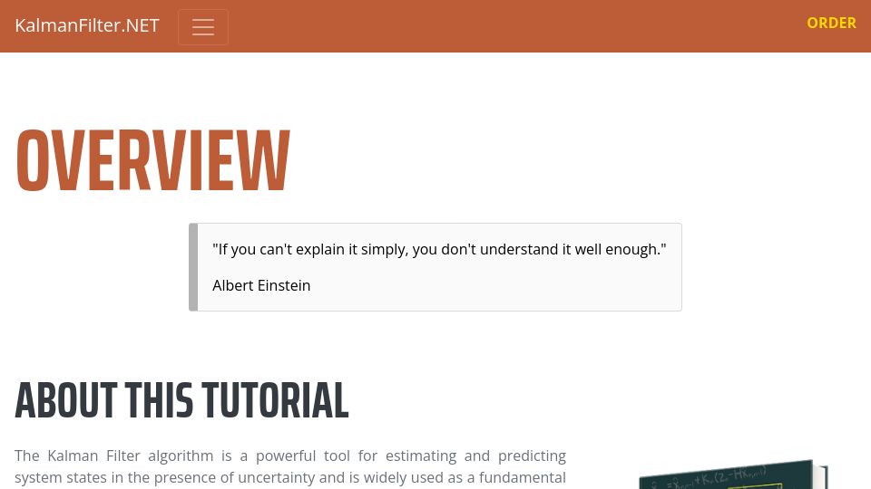 Screenshot of kalmanfilter.net: Kalman filter from the ground up