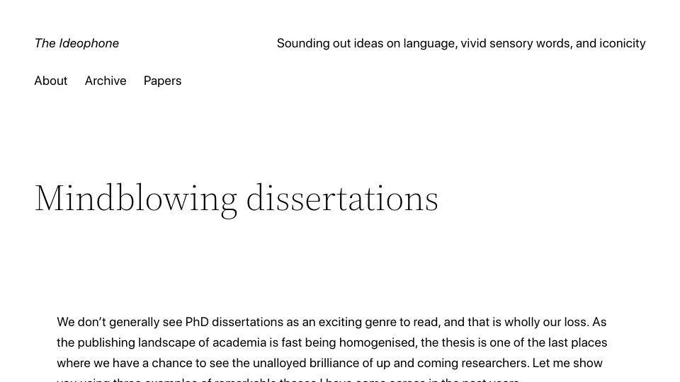 Screenshot of ideophone.org: Mindblowing dissertations