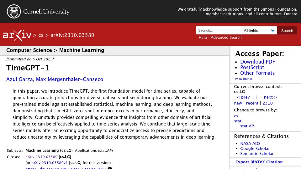 Screenshot of arxiv.org: TimeGPT-1