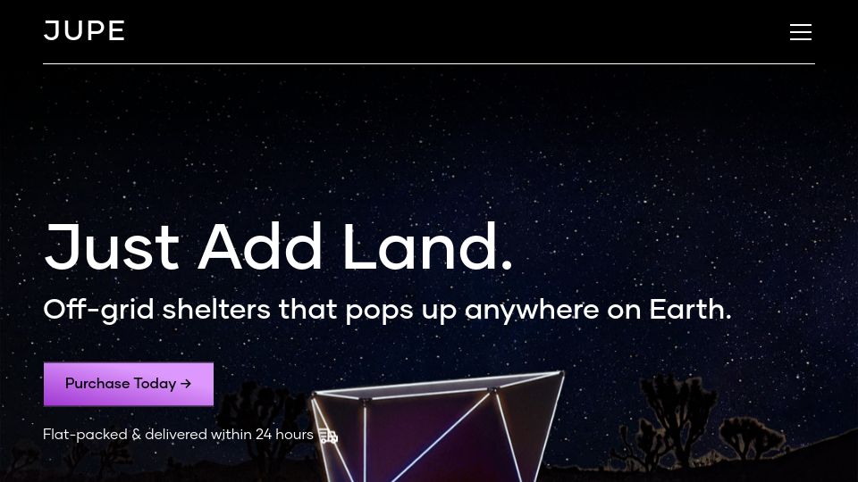 Screenshot of jupe.com: Jupe: Off-grid shelters that pop up anywhere on Earth