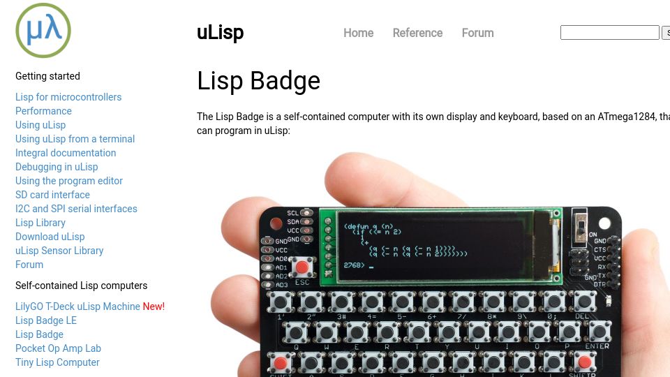 Screenshot of ulisp.com: Lisp Badge
