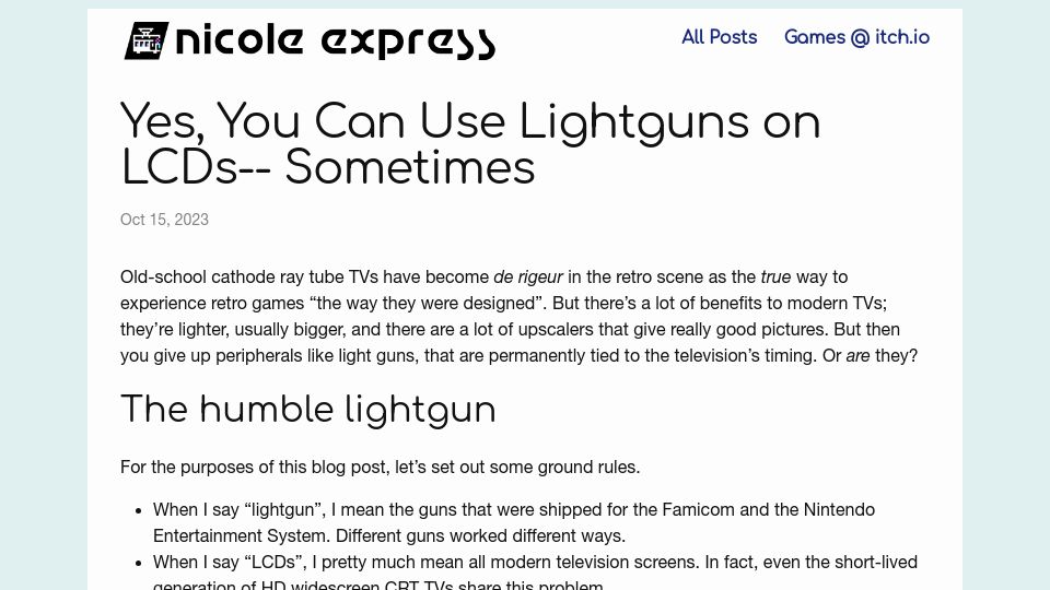 Screenshot of nicole.express: You can use lightguns on LCDs sometimes