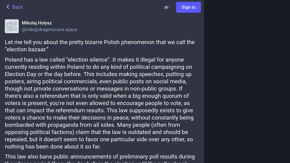 Screenshot of dragonscave.space: The Polish Election Bazaar