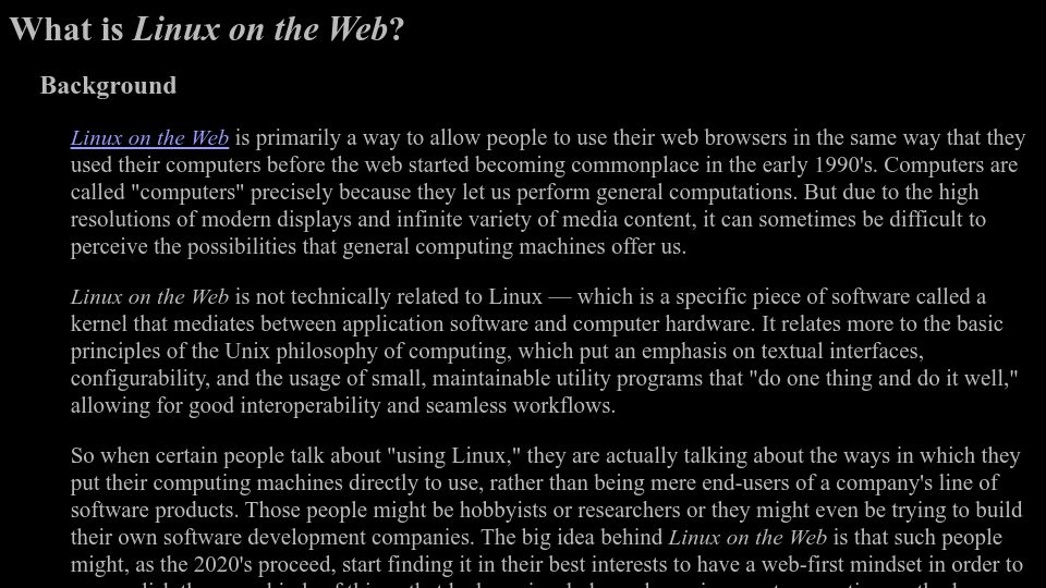 Screenshot of linuxontheweb.github.io: Linux on the Web: Getting a handle on the files in the browser