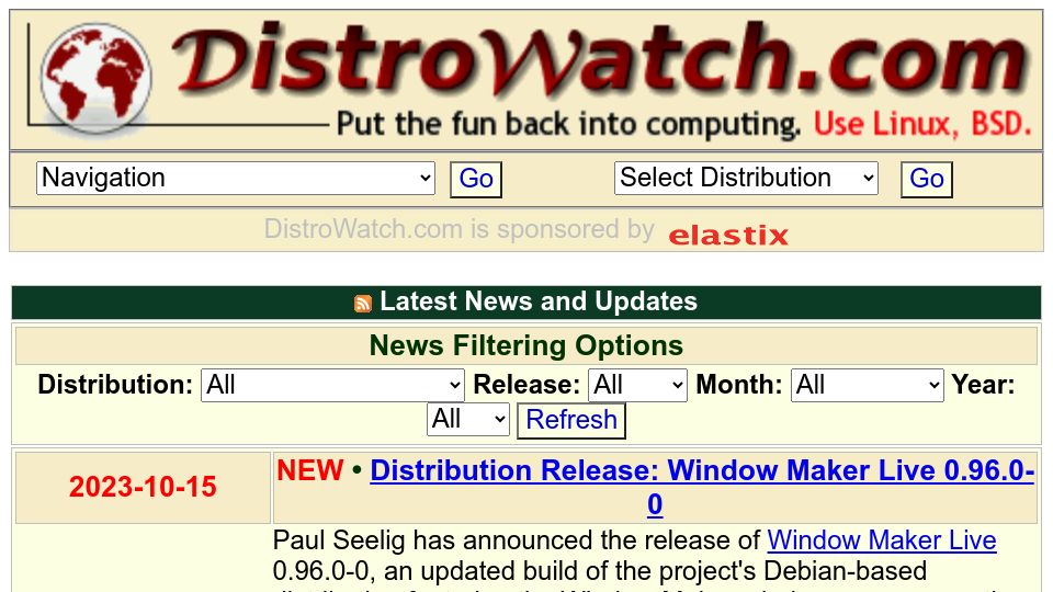 Screenshot of distrowatch.com: Distribution Release: Window Maker Live 0.96