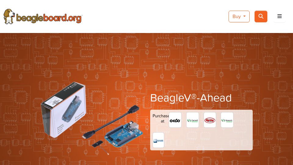 Screenshot of beagleboard.org: BeagleV-Ahead open-source RISC-V single board computer