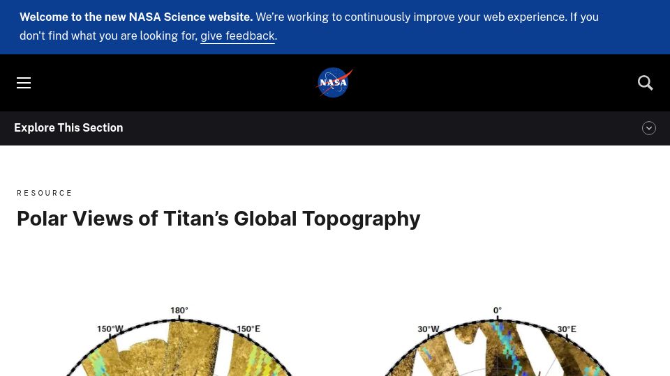 Screenshot of science.nasa.gov: Polar Views of Titan's Global Topography