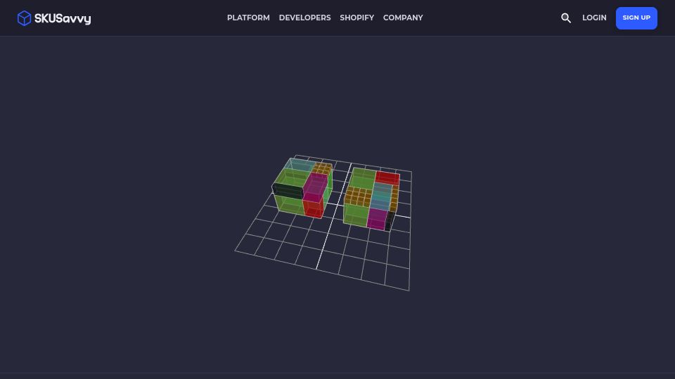 Screenshot of skusavvy.com: Show HN: 3D Binpacking Algorithm Visualized