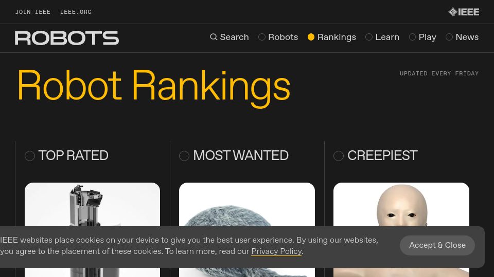 Screenshot of robotsguide.com: Robots Ranked