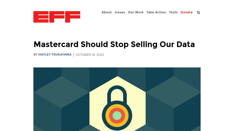 Screenshot of eff.org: Mastercard Should Stop Selling Our Data