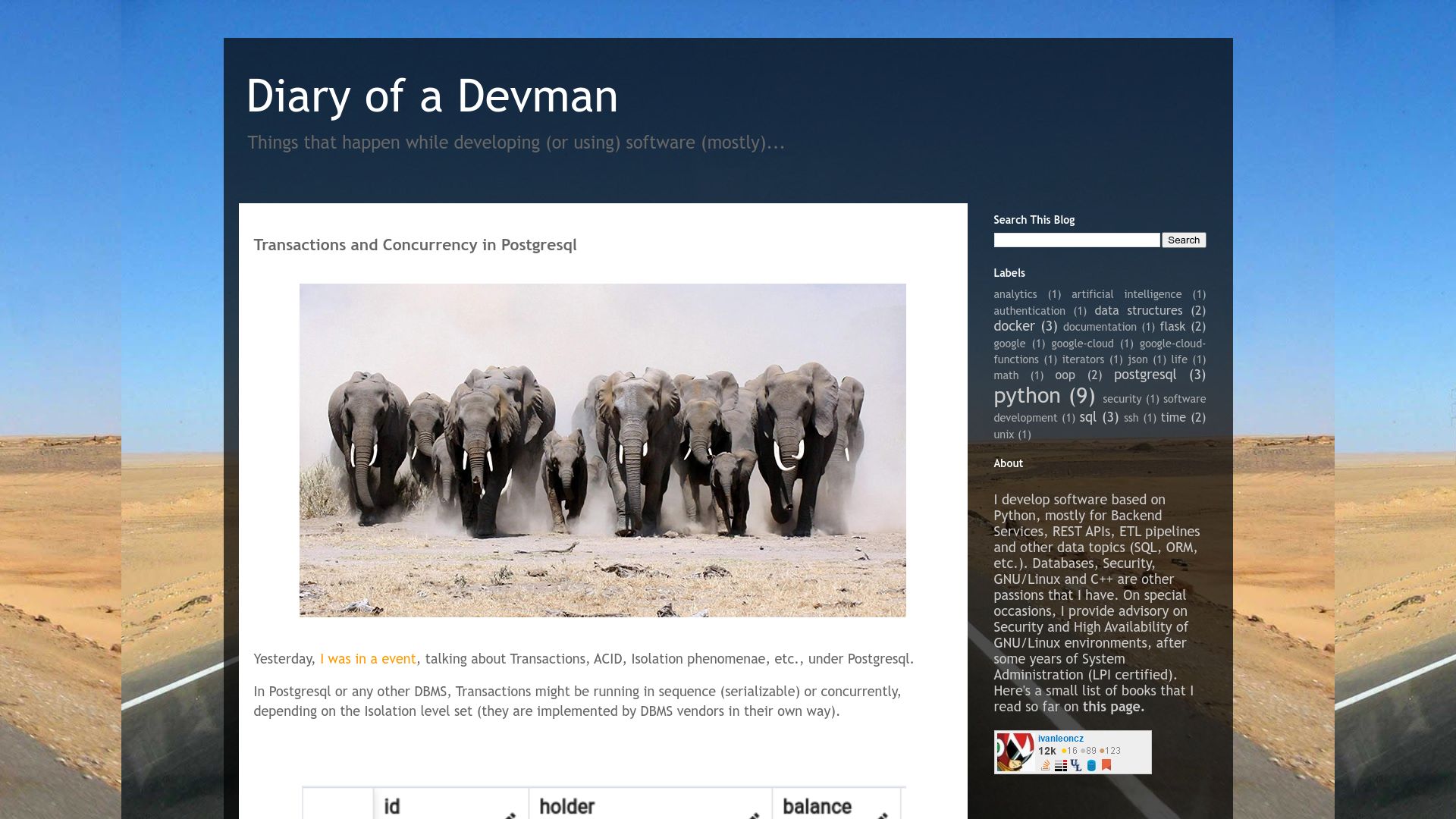 Screenshot of doadm-notes.blogspot.com: Transactions and Concurrency in PostgreSQL