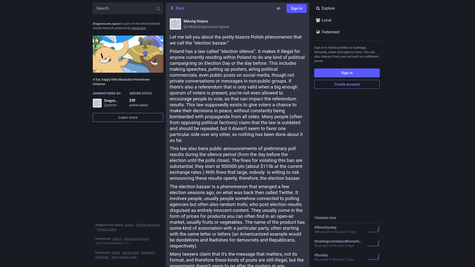Screenshot of dragonscave.space: The Polish Election Bazaar