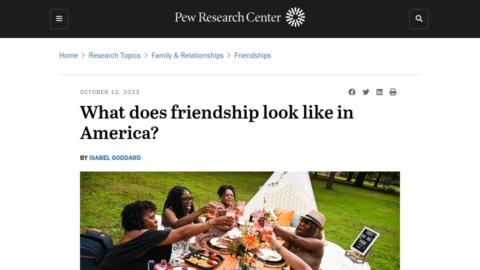 Screenshot of pewresearch.org: What does friendship look like in America?