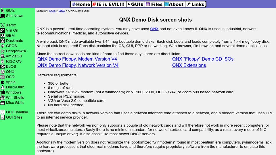 Screenshot of toastytech.com: QNX Demo Disk screen shots