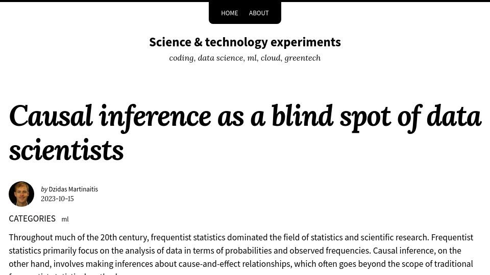 Screenshot of dzidas.com: Causal inference as a blind spot of data scientists