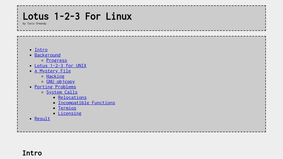 Screenshot of lock.cmpxchg8b.com: Lotus 1-2-3 For Linux