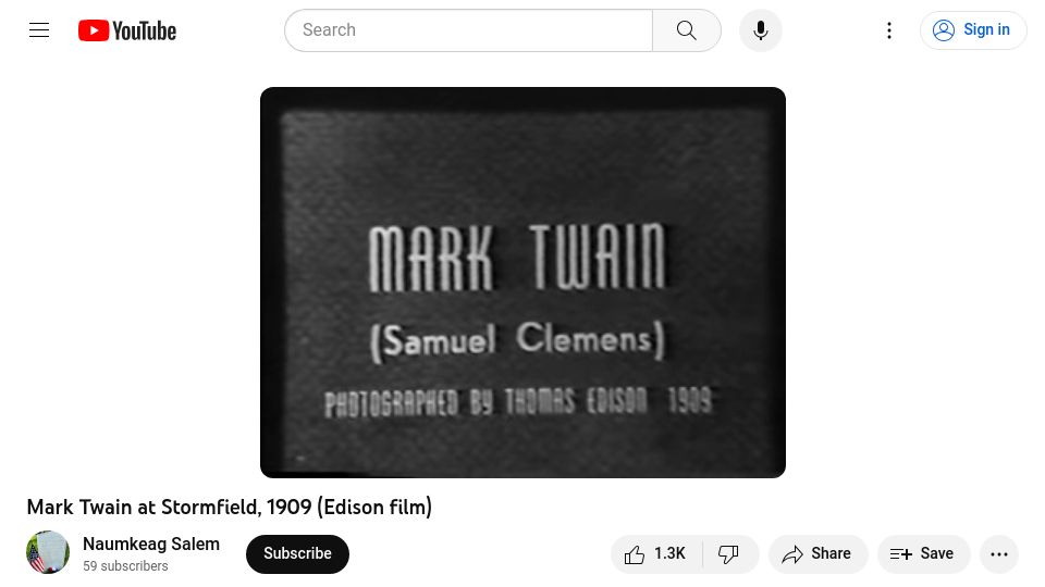 Screenshot of youtube.com: Mark Twain at Stormfield (1909) [video]