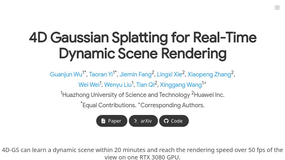 Screenshot of guanjunwu.github.io: 4D Gaussian Splatting for Real-Time Dynamic Scene Rendering