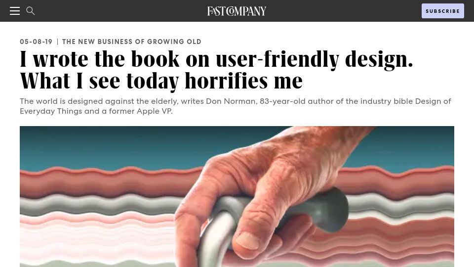 Screenshot of fastcompany.com: The world is designed against the elderly, writes Don Norman