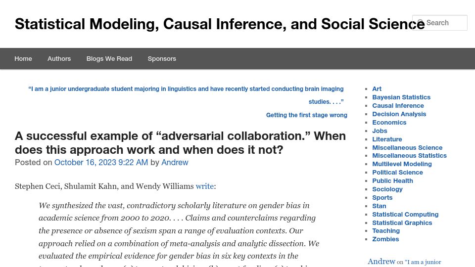 Screenshot of statmodeling.stat.columbia.edu: A successful example of "adversarial collaboration"