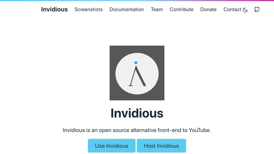 Screenshot of invidious.io: Invidious – An open source alternative front-end to YouTube