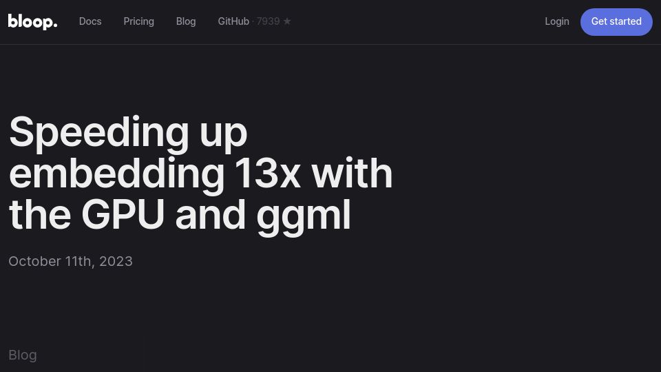 Screenshot of bloop.ai: GPU Embedding with GGML
