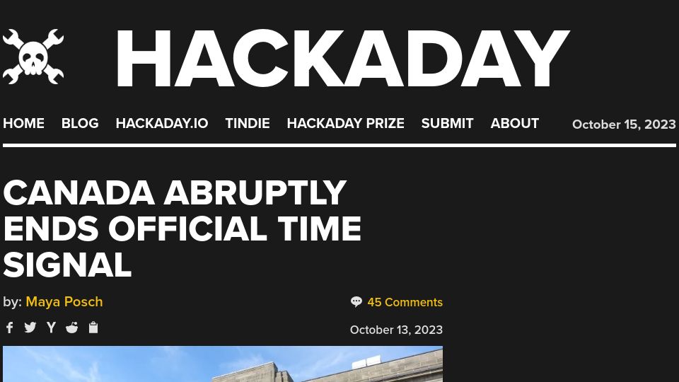Screenshot of hackaday.com: Canada ends official time signal