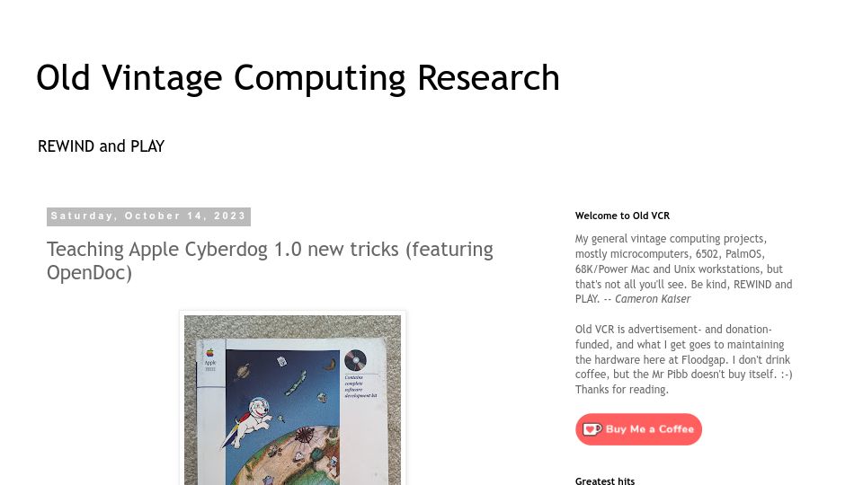 Screenshot of oldvcr.blogspot.com: Teaching Apple Cyberdog 1.0 new tricks (featuring OpenDoc)
