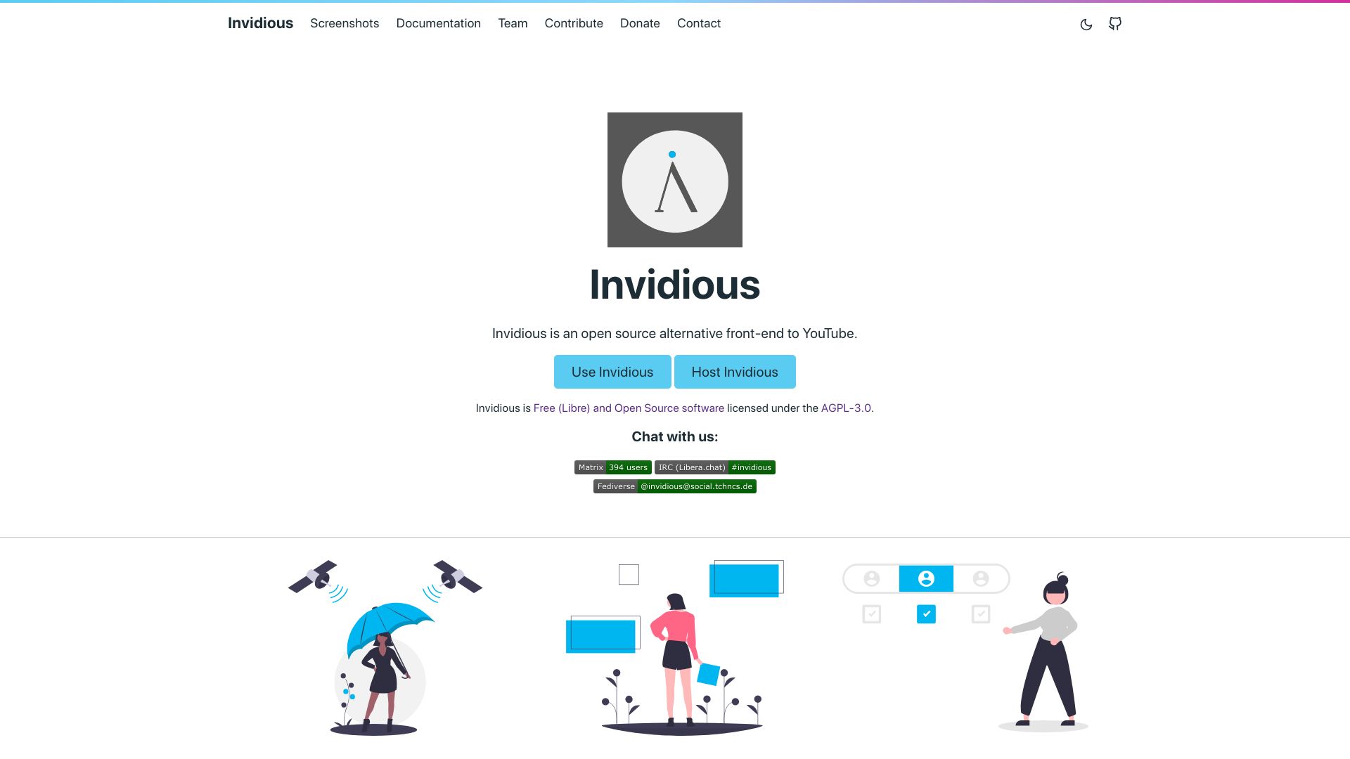 Screenshot of invidious.io: Invidious – An open source alternative front-end to YouTube