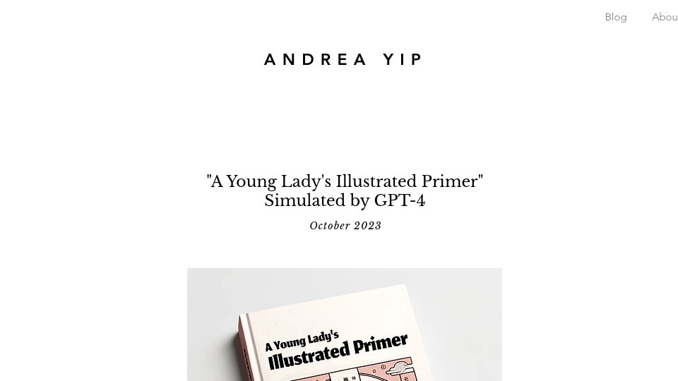 Screenshot of andrealyip.com: "A Young Lady's Illustrated Primer" Simulated by GPT-4
