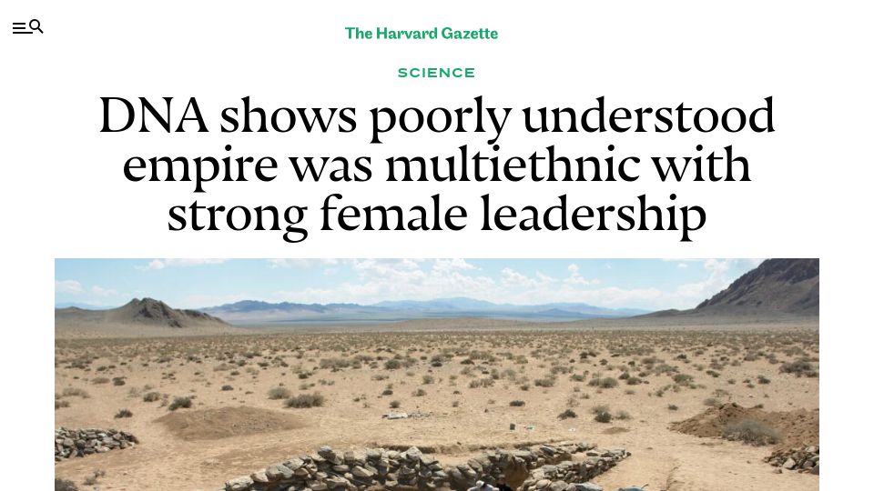Screenshot of news.harvard.edu: Biomolecular archaeology reveals a fuller picture of the nomadic Xiongnu