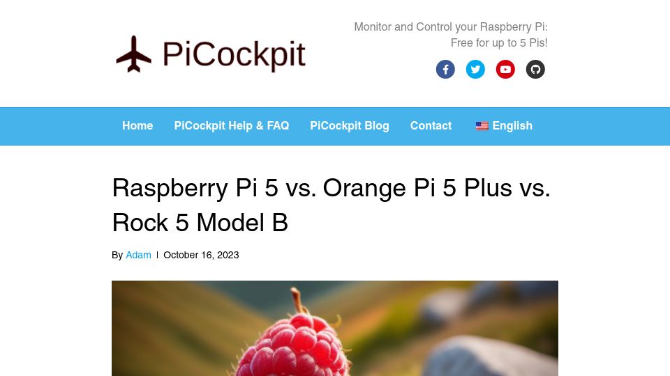 Screenshot of picockpit.com: Raspberry Pi 5 vs. Orange Pi 5 Plus vs. Rock 5 Model B