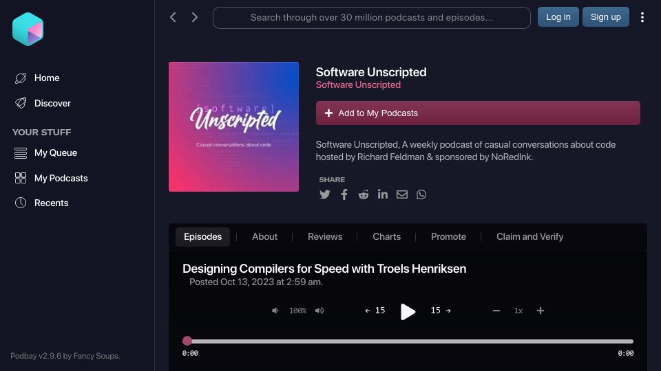 Screenshot of podbay.fm: Designing Compilers for Speed with Troels Henriksen from Software Unscripted