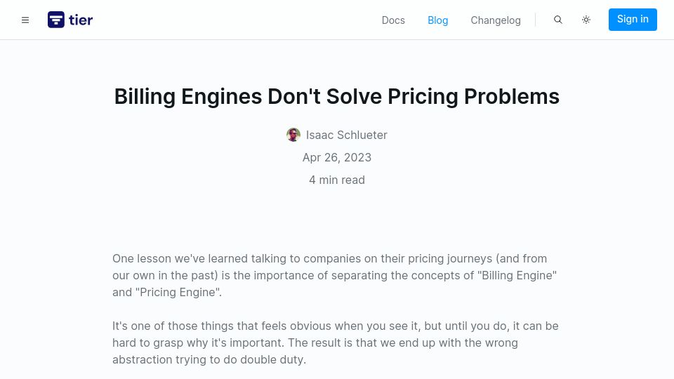 Screenshot of tier.run: Billing Engines Don't Solve Pricing Problems