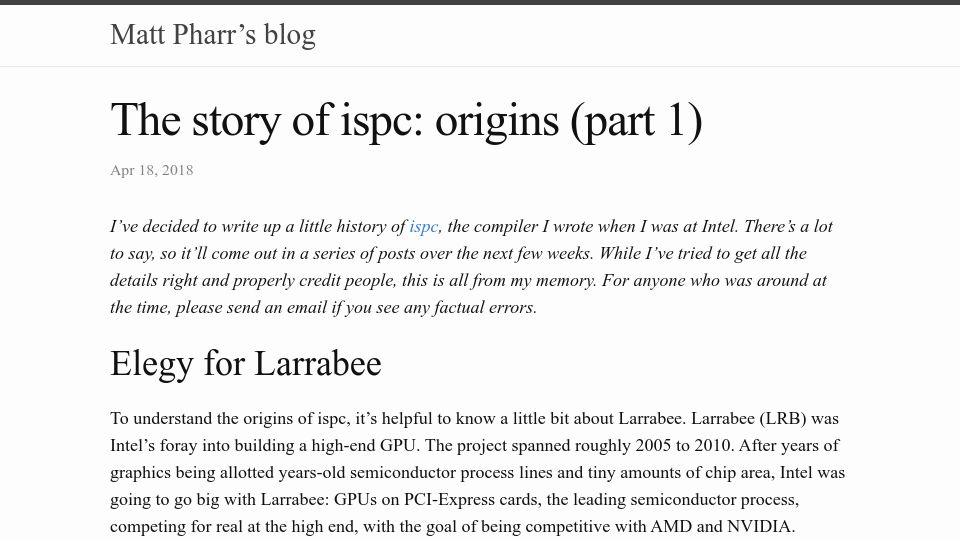 Screenshot of pharr.org: The story of ispc: origins (part 1) (2018)