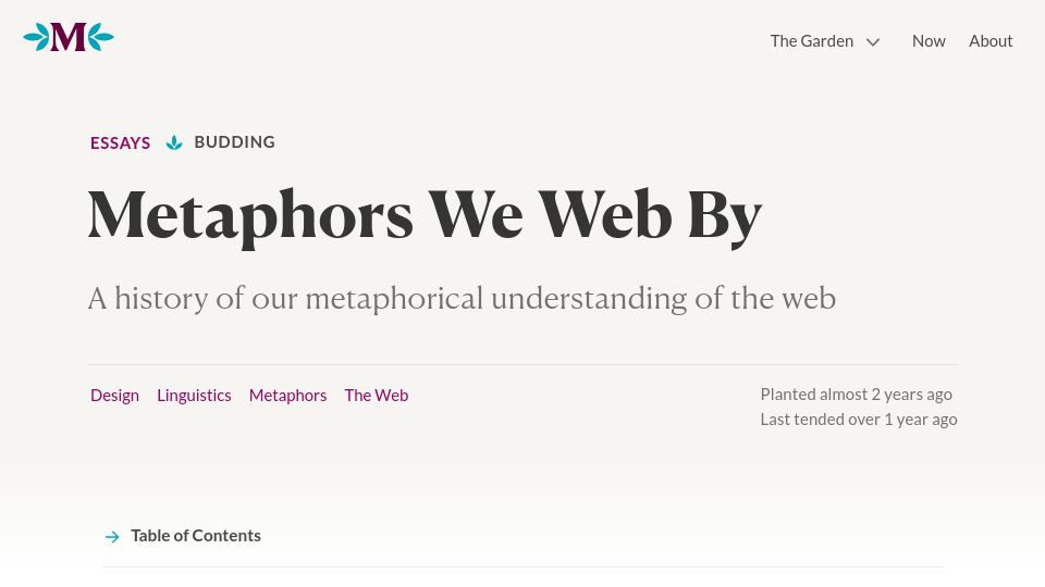 Screenshot of maggieappleton.com: Metaphors We Web By