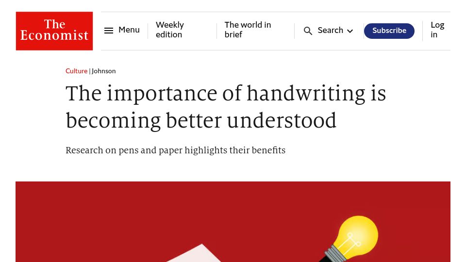 Screenshot of economist.com: The importance of handwriting is now better understood