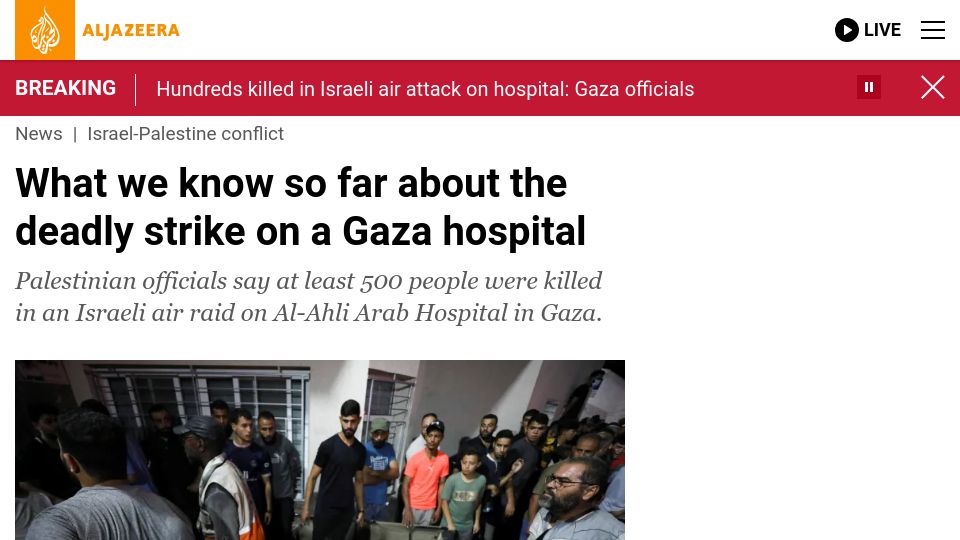 Screenshot of aljazeera.com: Killed on deadly strike on a Gaza hospital