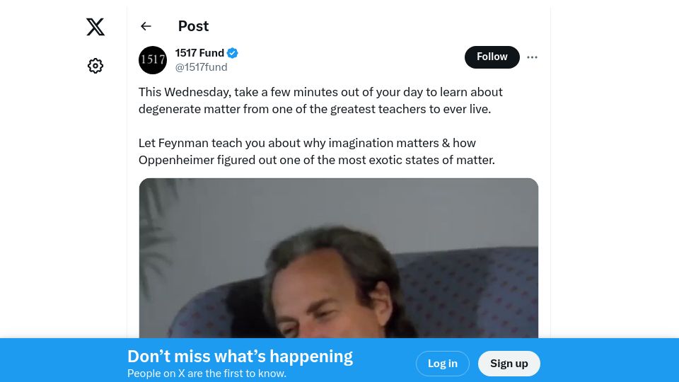 Screenshot of twitter.com: Feynman explains degenerate matter [video]