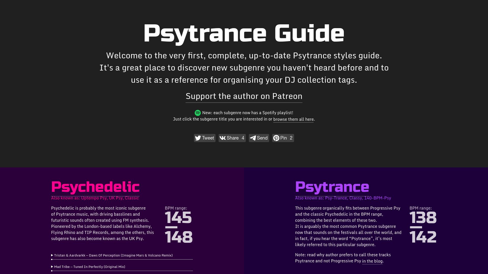 Screenshot of psytranceguide.com: Psytrance Guide